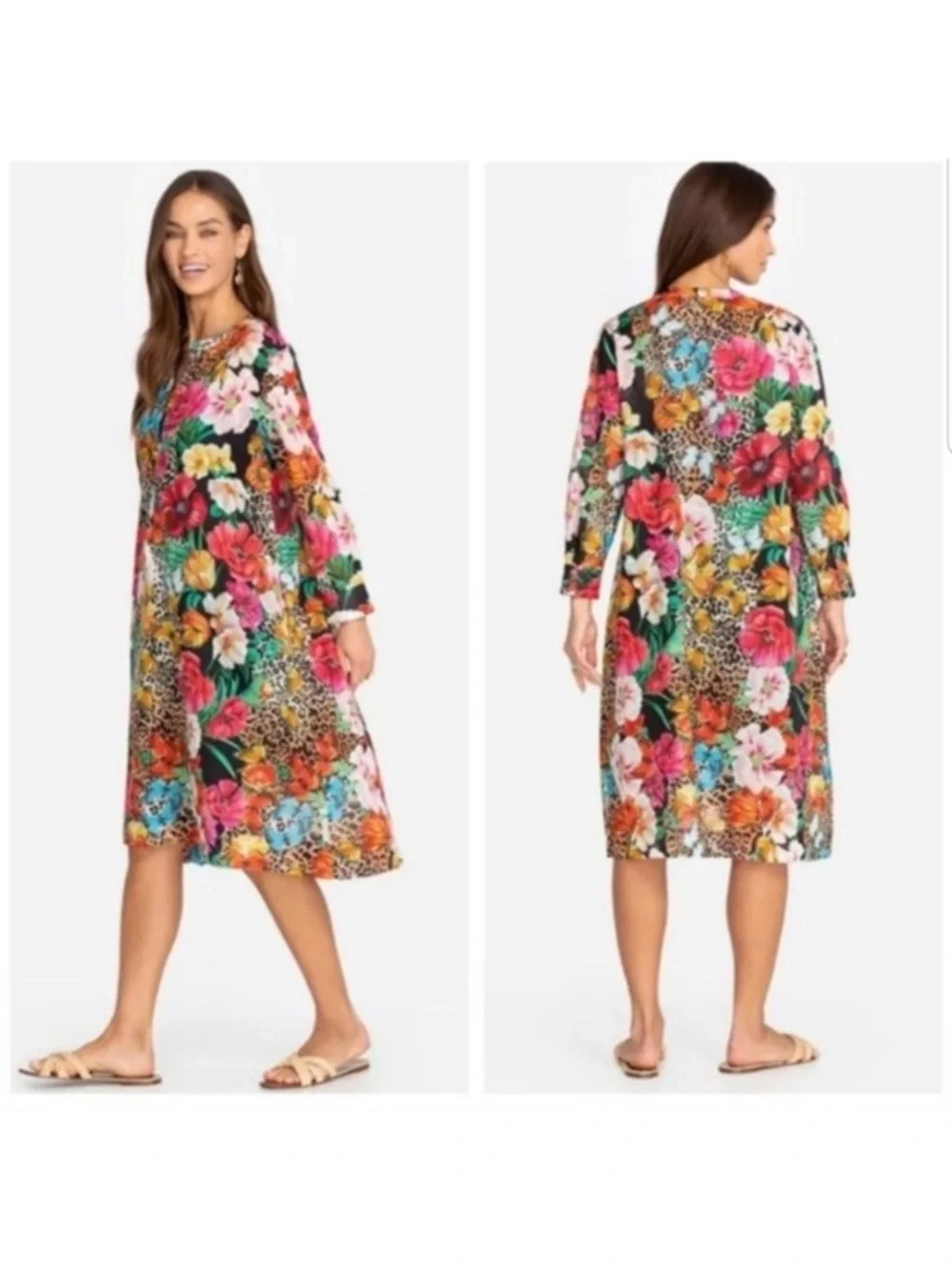 Johnny Was Sandra Dreamer Seaside A-line Dress Bird Flora Butterflies SZ L - Picture 1 of 9